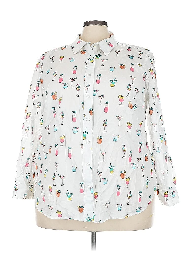 Pre-owned Talbots Long Sleeve Button Down Shirt In White