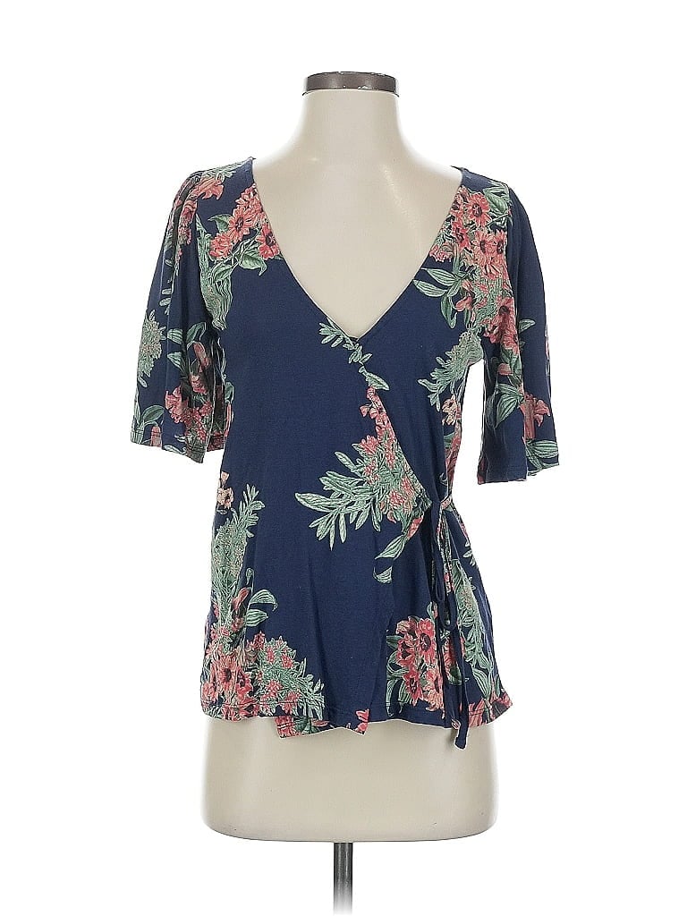 Pre-owned Lucky Brand Short Sleeve Blouse In Blue