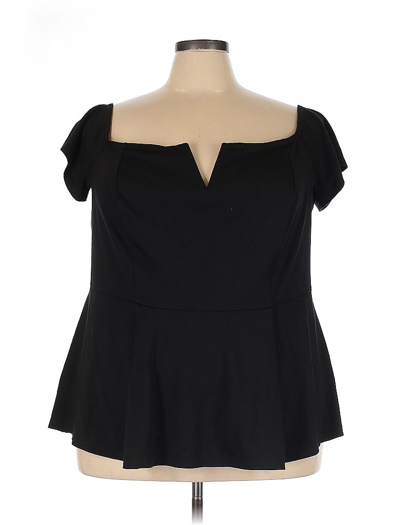 Pre-owned Lane Bryant Short Sleeve Blouse In Black