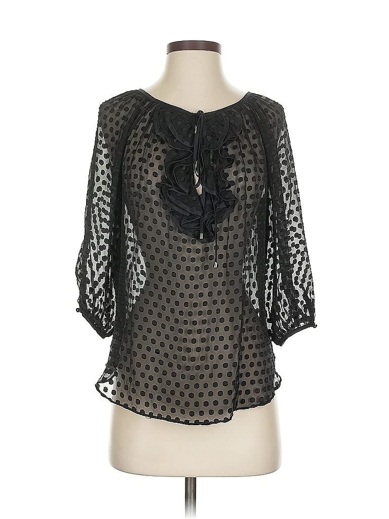 Pre-owned Alice & Trixie 3/4 Sleeve Silk Top Black Keyhole Neckline Tops