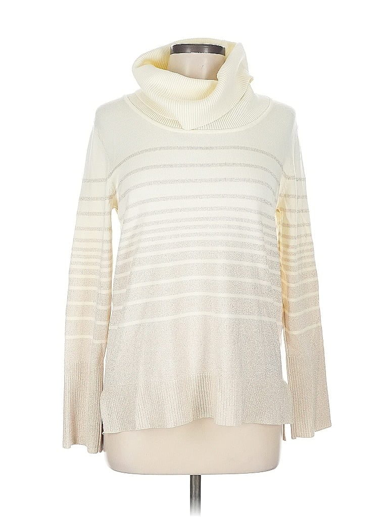 Pre-owned Cable & Gauge Turtleneck Sweater In White