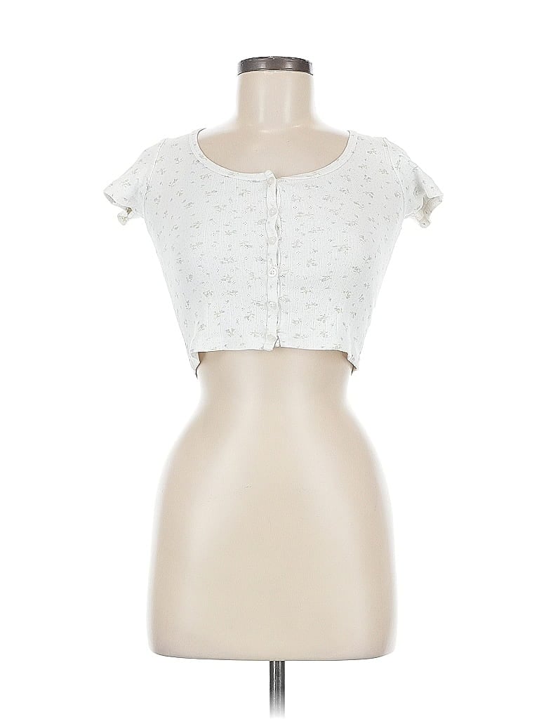 Pre-owned Brandy Melville Short Sleeve Top Ivory Sweetheart Neckline Tops In White