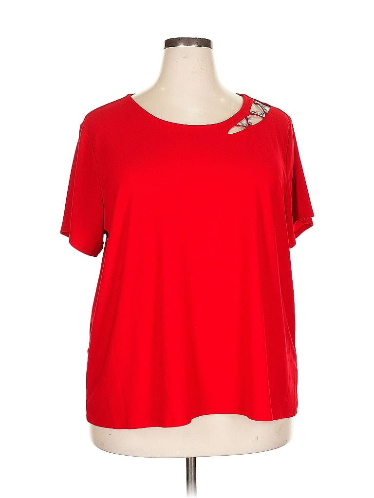 Pre-owned 89th & Madison Short Sleeve Top Red Cold Shoulder Neckline Tops