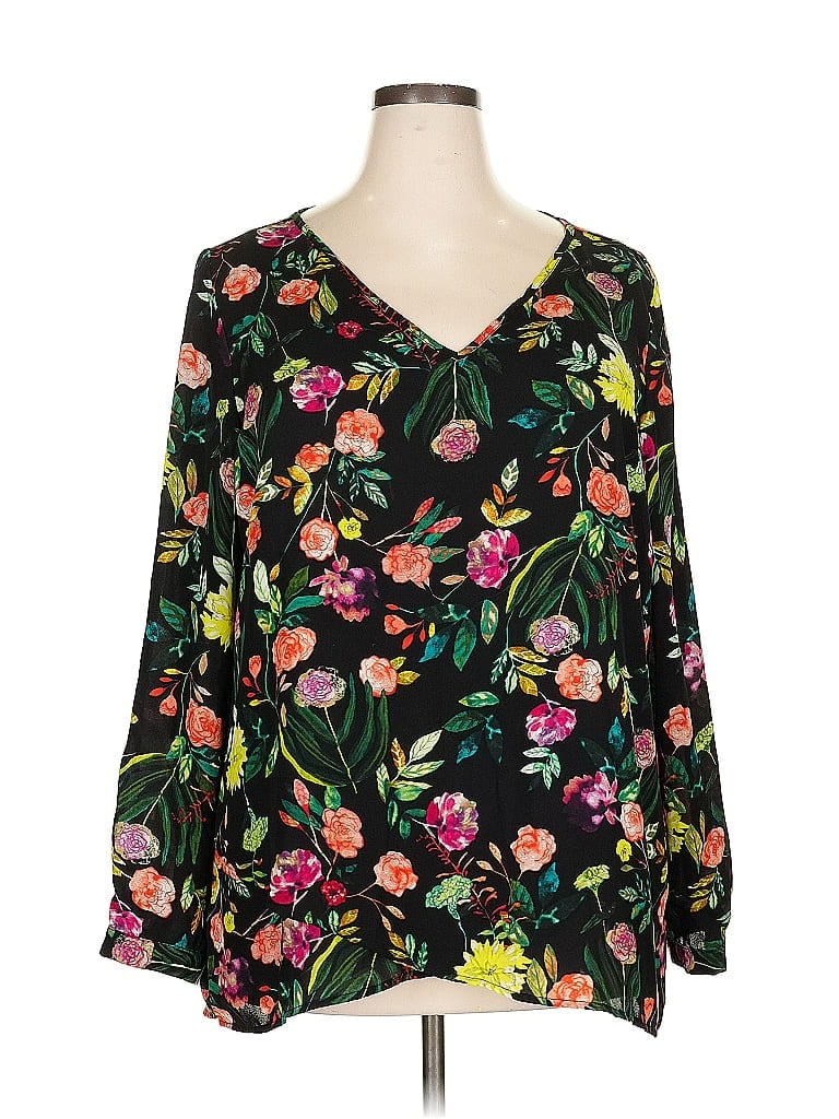 Pre-owned Chelsea & Theodore Long Sleeve Blouse In Black