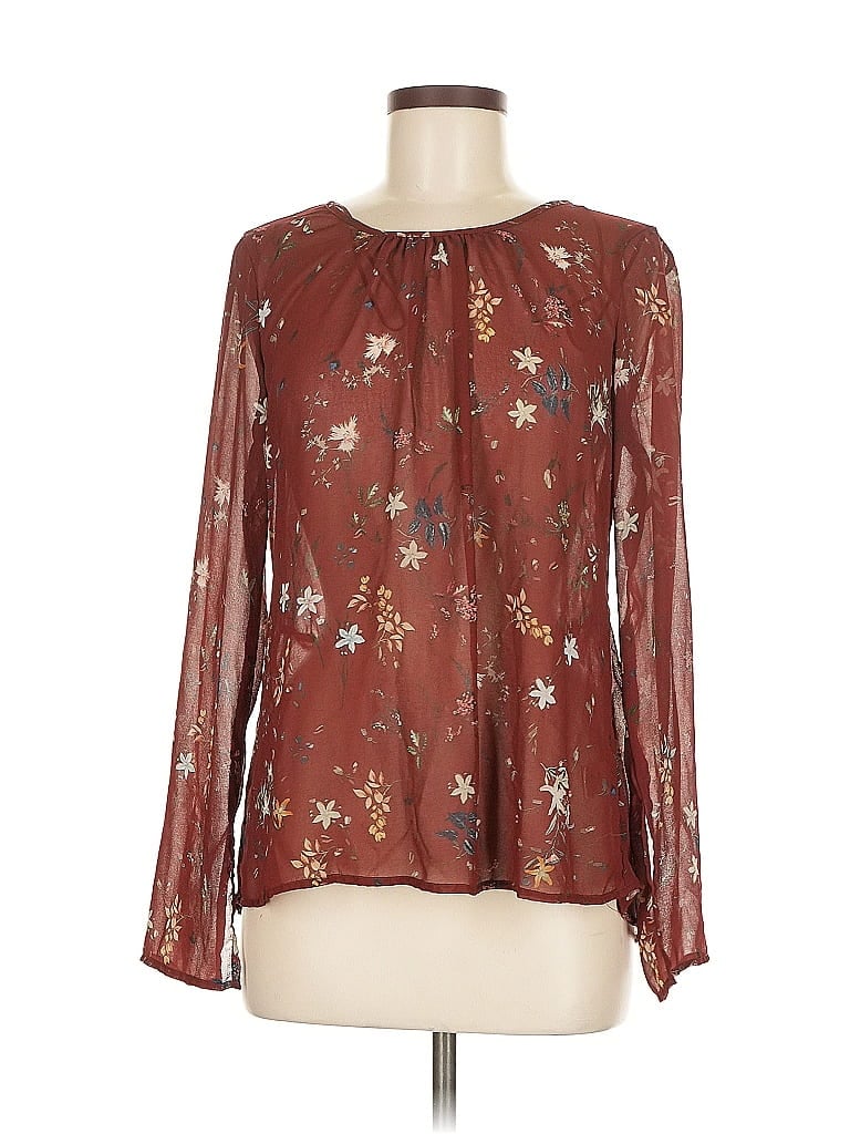 Pre-owned Willow & Clay Long Sleeve Blouse In Burgundy