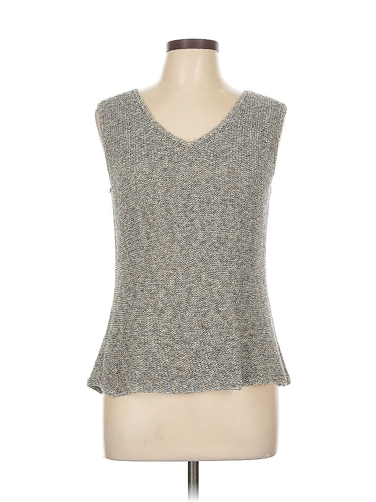 Click to view more detailed imagery on our partner's website Pre-owned Jones New York Tank Top Gray Tweed Pattern Plunge Neckline Tops