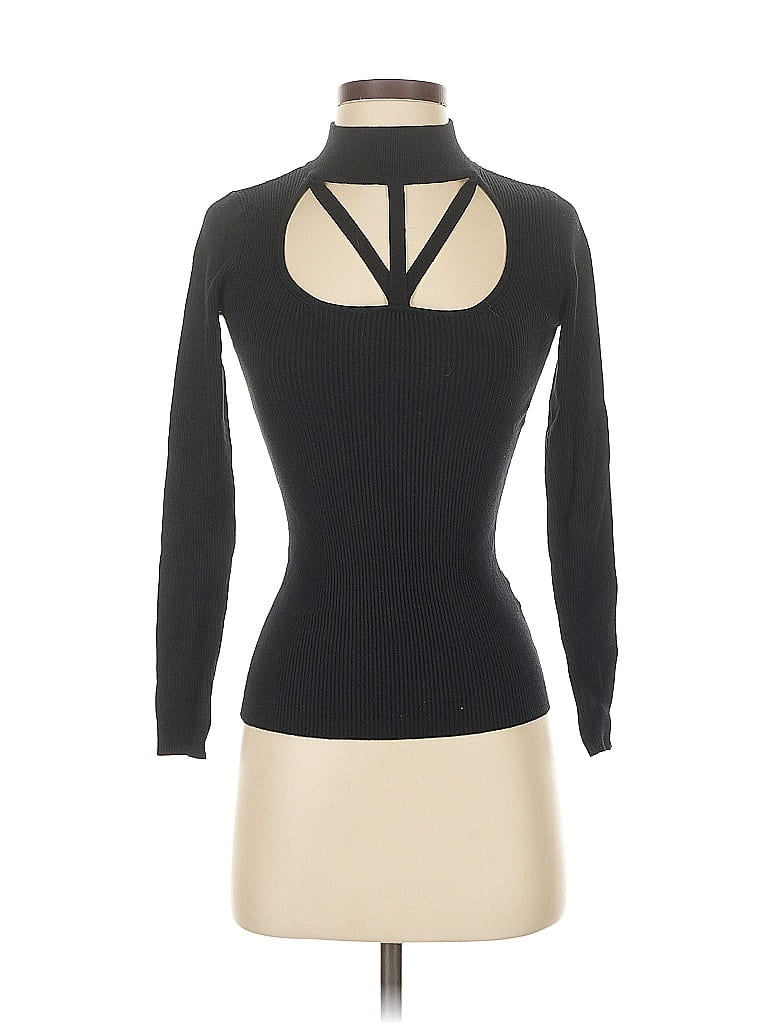 Pre-owned T Tahari Long Sleeve Top Black Keyhole Neckline Tops