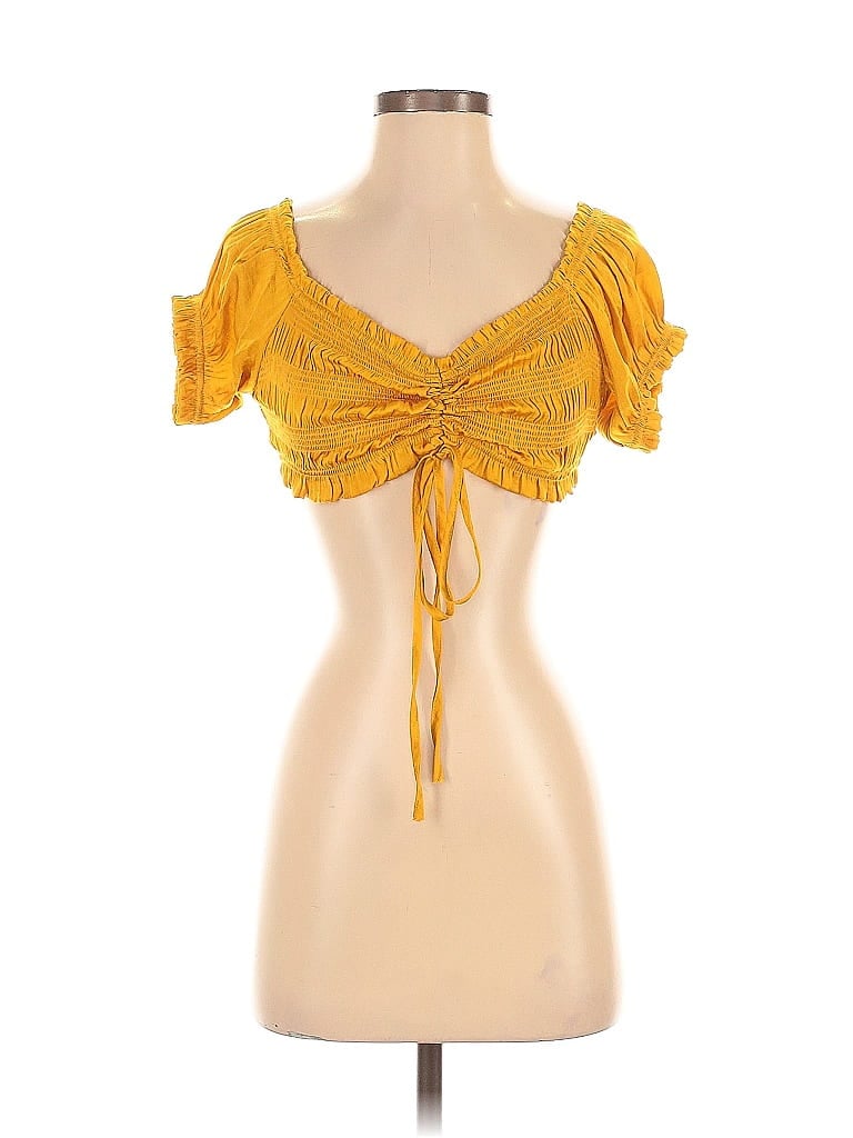 Pre-owned Unbranded Short Sleeve Blouse In Yellow