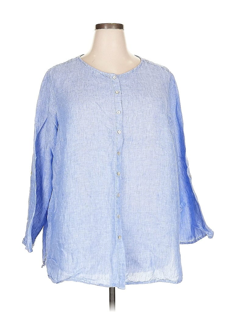 Pre-owned Tahari 3/4 Sleeve Blouse In Blue