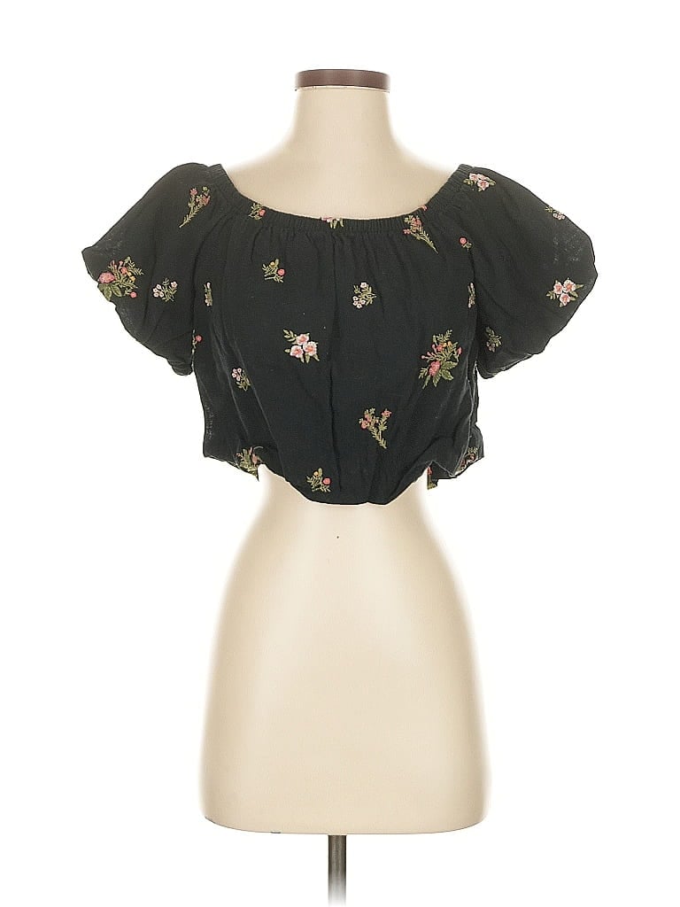 Pre-owned American Eagle Outfitters Short Sleeve Blouse In Black