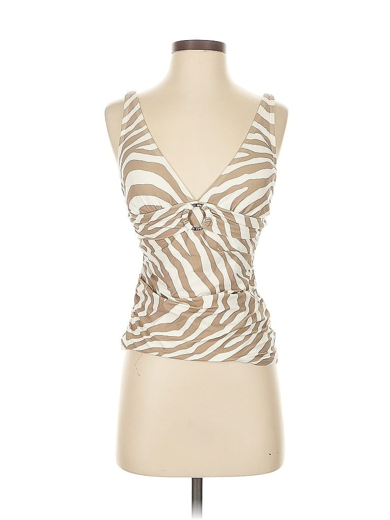 Pre-owned Michael Michael Kors Tank Top Tan Plunge Neckline Tops In Brown