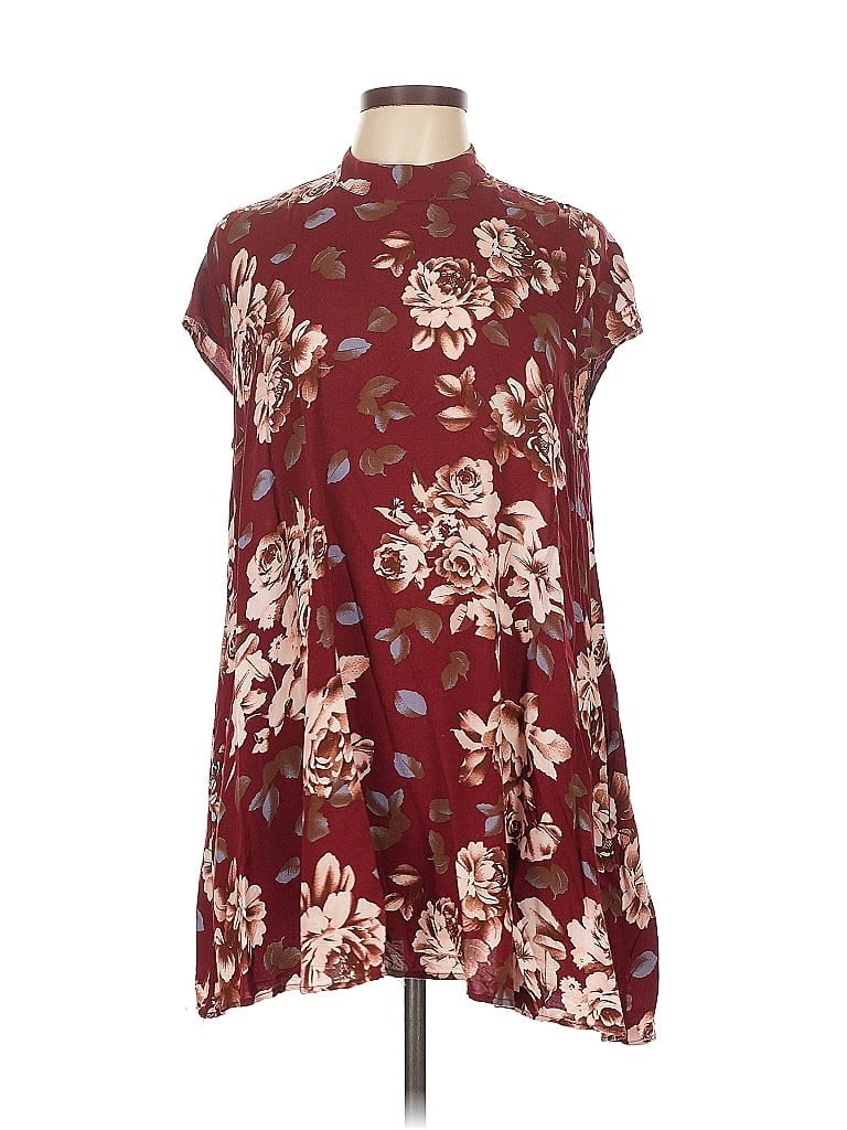 Pre-owned Cotton Candy La Short Sleeve Blouse In Burgundy