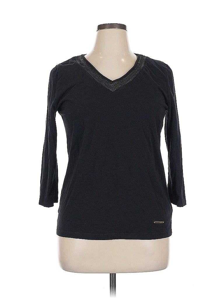 Pre-owned Jones New York Signature 3/4 Sleeve Top Black V-neck Tops