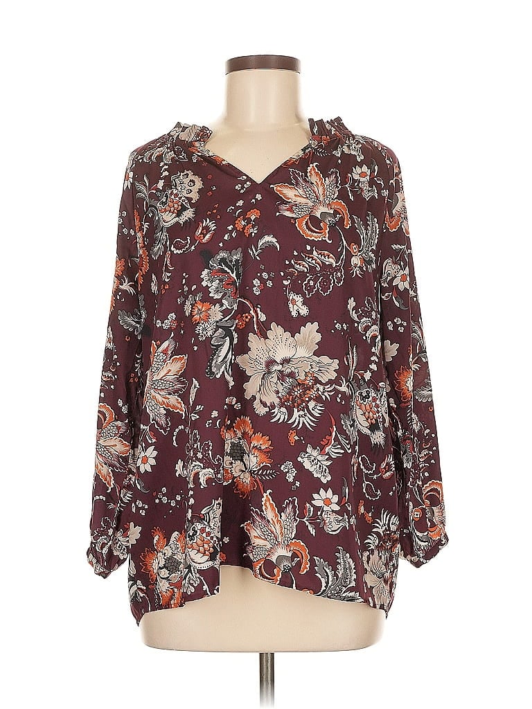 Pre-owned Ann Taylor Loft Outlet Long Sleeve Blouse In Burgundy