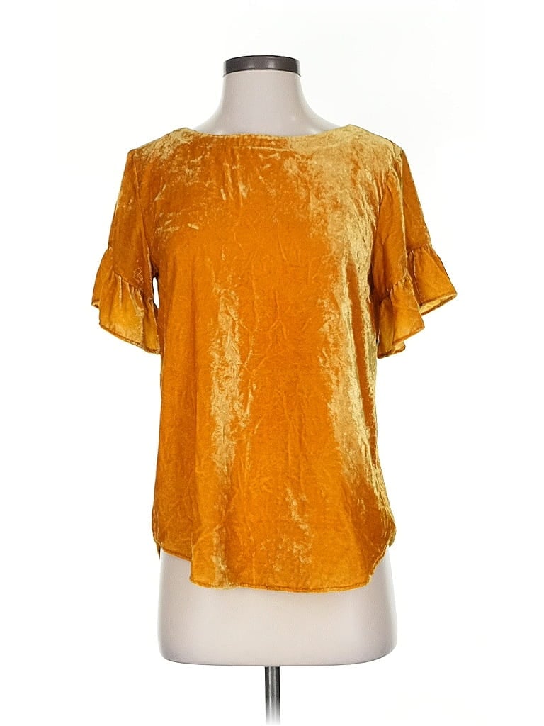 Pre-owned Ann Taylor Loft Short Sleeve Blouse In Gold