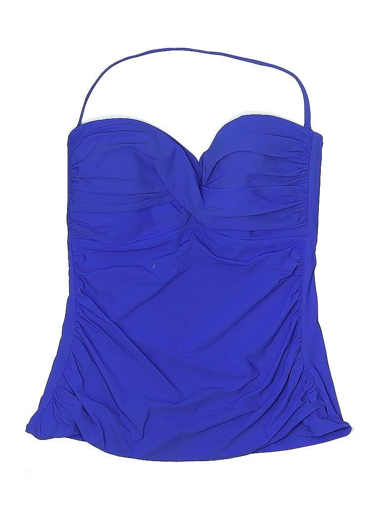 Pre-owned Profile By Gottex Swimsuit Top Blue Solid Pattern Swimwear