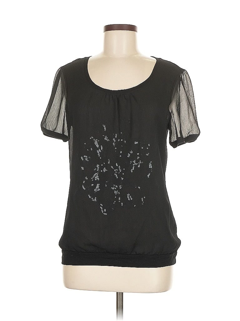 Pre-owned Cynthia Rowley Tjx Short Sleeve Blouse In Black