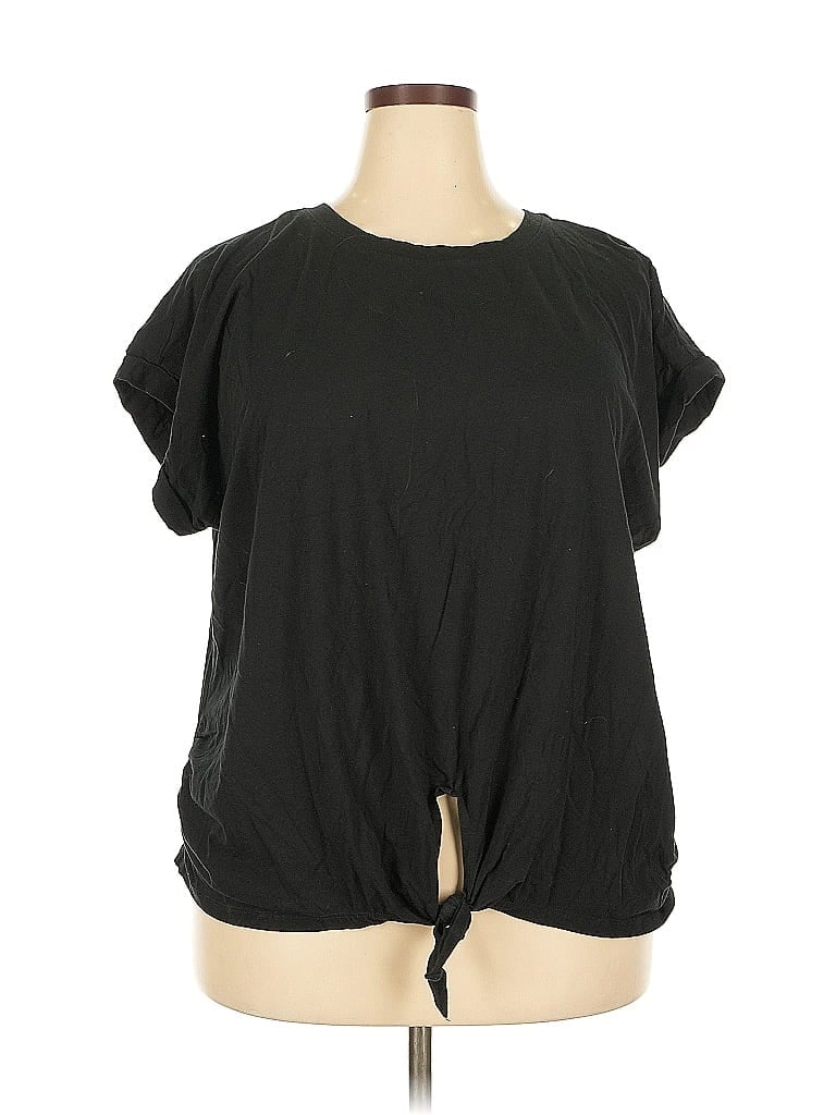 Pre-owned Ava & Viv Short Sleeve Top Black Keyhole Neckline Tops