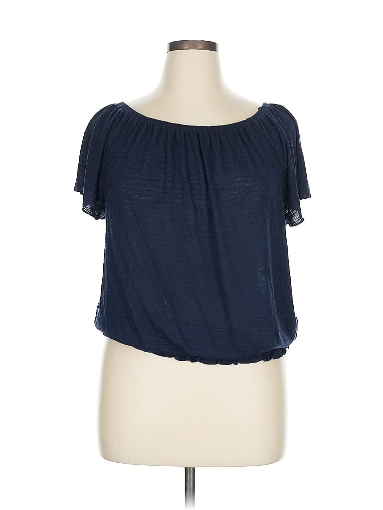 Click to view more detailed imagery on our partner's website Pre-owned Style & Co Short Sleeve Top Blue Off The Shoulder Neckline Tops