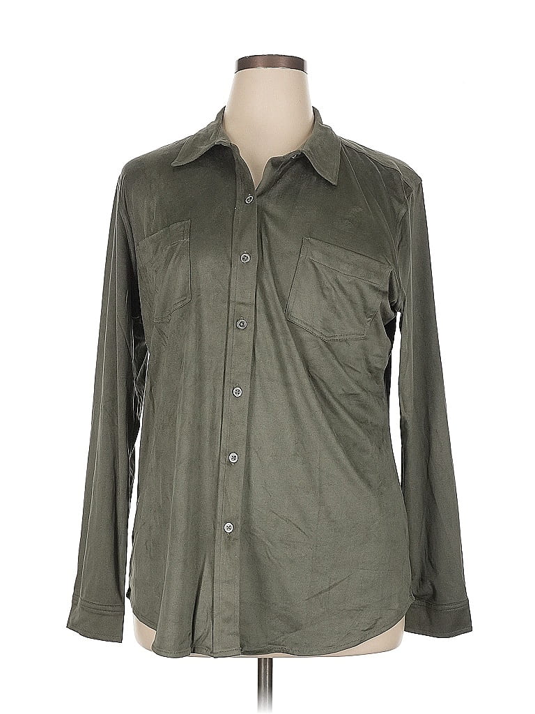 Pre-owned Natural Reflections Long Sleeve Blouse In Green