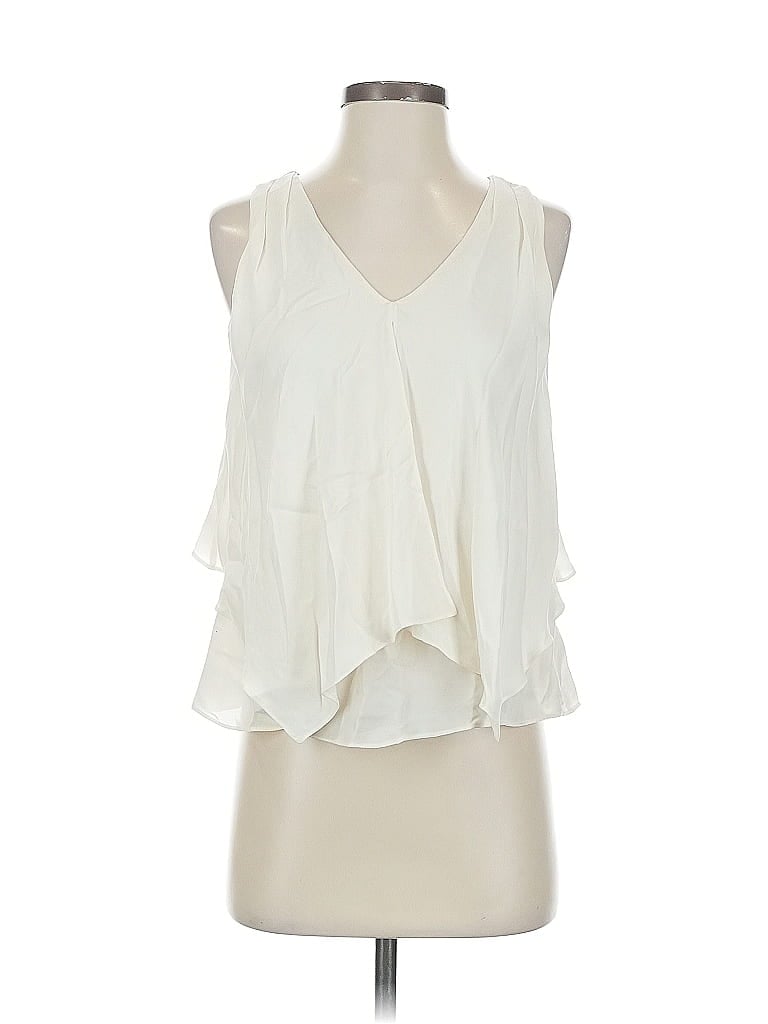 Pre-owned Theory Sleeveless Silk Top Ivory Plunge Neckline Tops In White