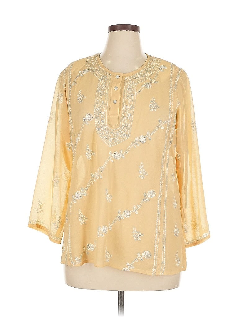 Pre-owned Chadwicks 3/4 Sleeve Blouse In Gold