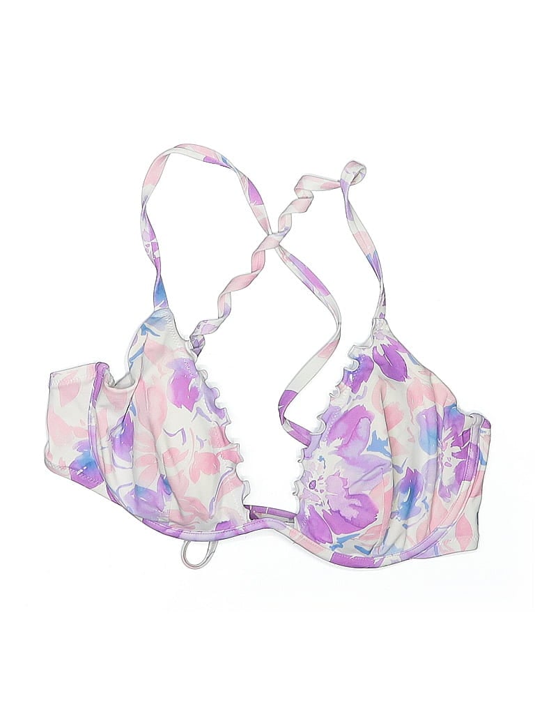 Pre-owned Shade & Shore Swimsuit Top Purple Floral Pattern Swimwear