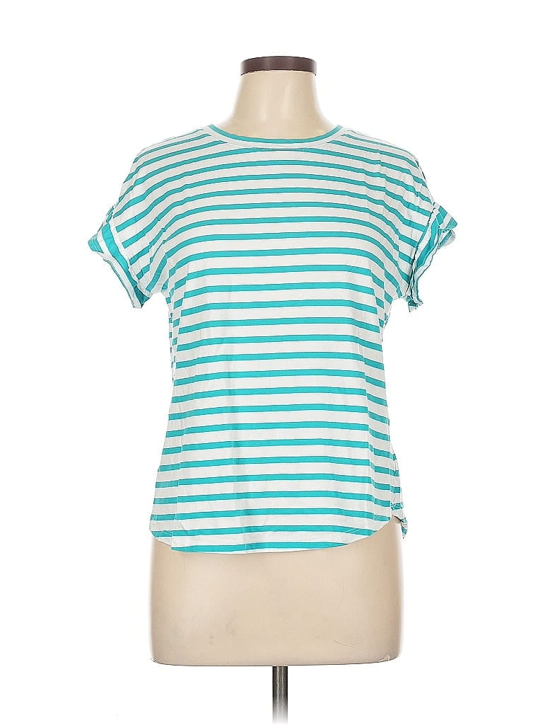Pre-owned Crown & Ivy Short Sleeve Top Teal Boatneck Tops In Blue