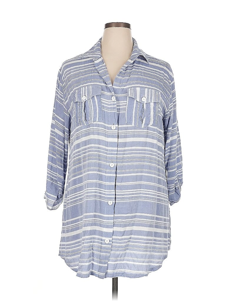 Pre-owned Dotti 3/4 Sleeve Button Down Shirt In Blue