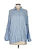Max Studio Checkered-gingham Blue Long Sleeve Button-Down Shirt Size M - photo 1