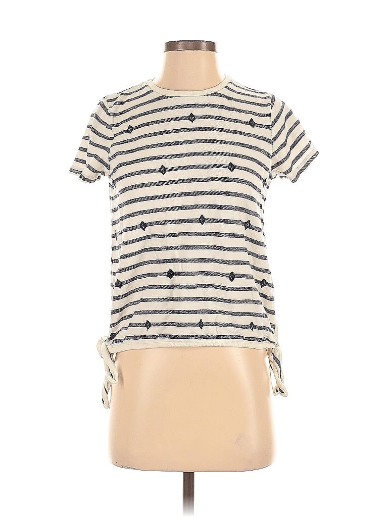 Pre-owned Universal Thread Short Sleeve Top Ivory Mock Neckline Tops In White