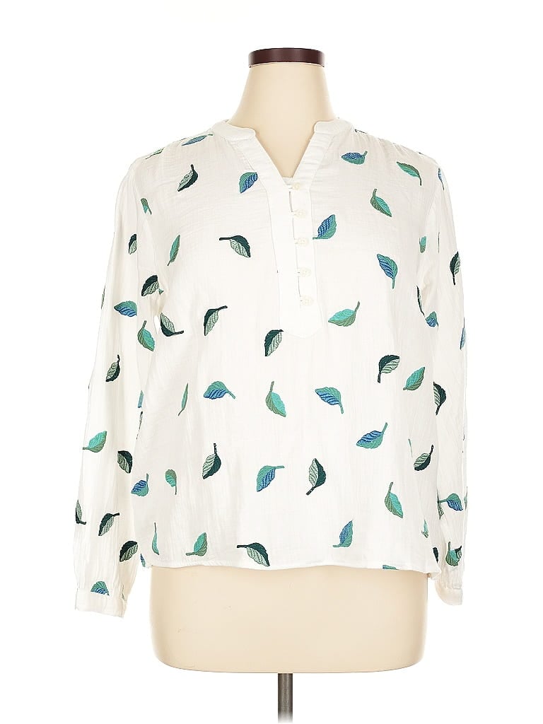 Pre-owned Coldwater Creek Long Sleeve Blouse In White