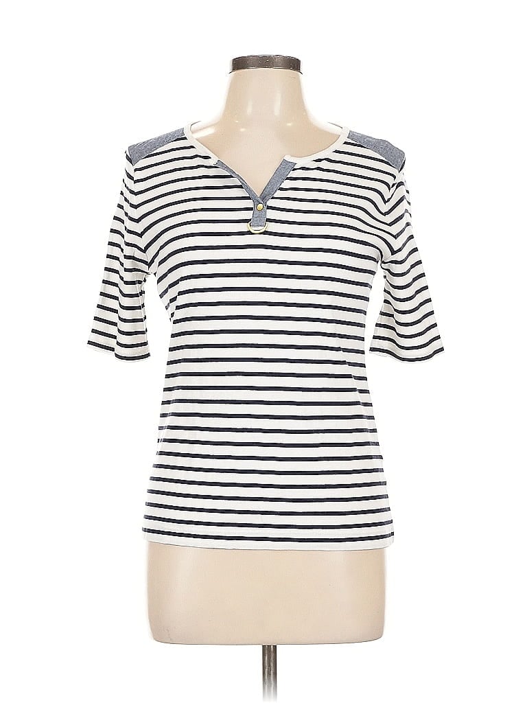 Pre-owned Jones New York Signature Short Sleeve Top White Keyhole Neckline Tops