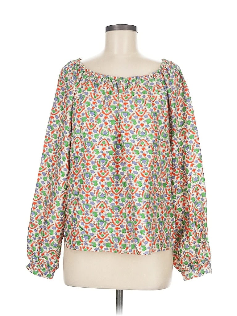 Pre-owned Tory Burch Long Sleeve Silk Top Green Square Neckline Tops