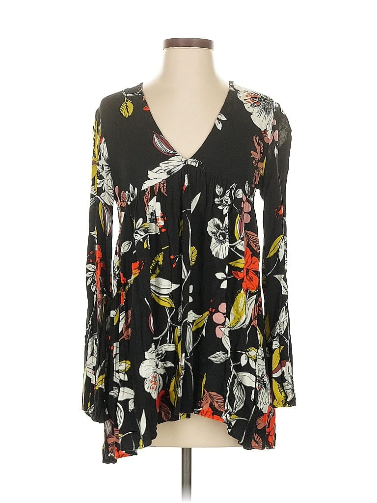 Pre-owned Free People Long Sleeve Blouse In Black