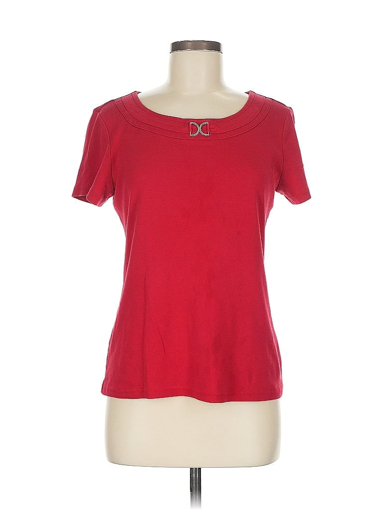 Click to view more detailed imagery on our partner's website Pre-owned Karen Scott Short Sleeve Top Red Scoop Neck Tops
