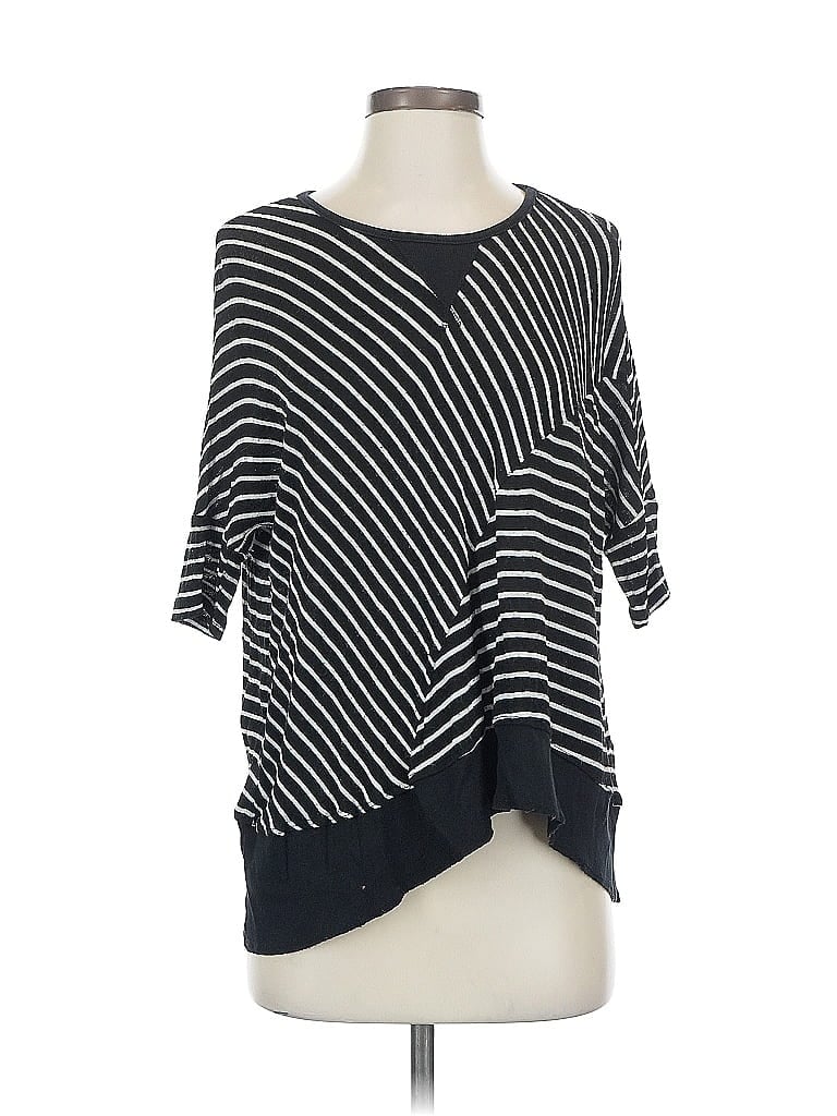 MOTH Pre-owned 3/4 Sleeve Top Black Stripes Pattern Boatneck Tops