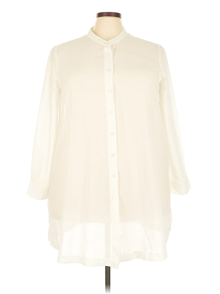 Pre-owned Jessica London Long Sleeve Blouse In White