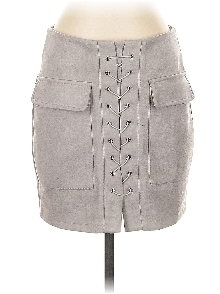 Pre-owned Unbranded Faux Leather Skirt In Gray