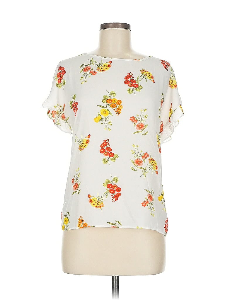 Pre-owned Ann Taylor Loft Short Sleeve Blouse In White