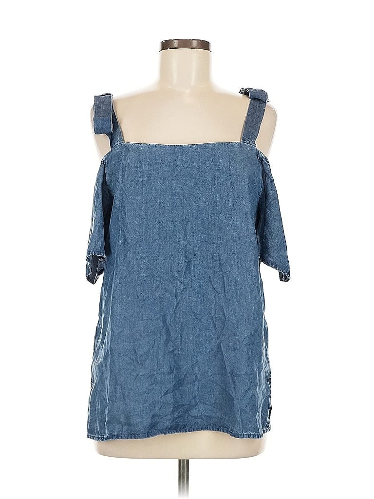 Ann Taylor 3/4 Sleeve Top Blue Cold Shoulder Neckline Tops In Blue
