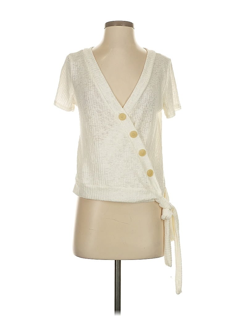 Pre-owned Project Social T Short Sleeve Top Ivory Plunge Neckline Tops In White