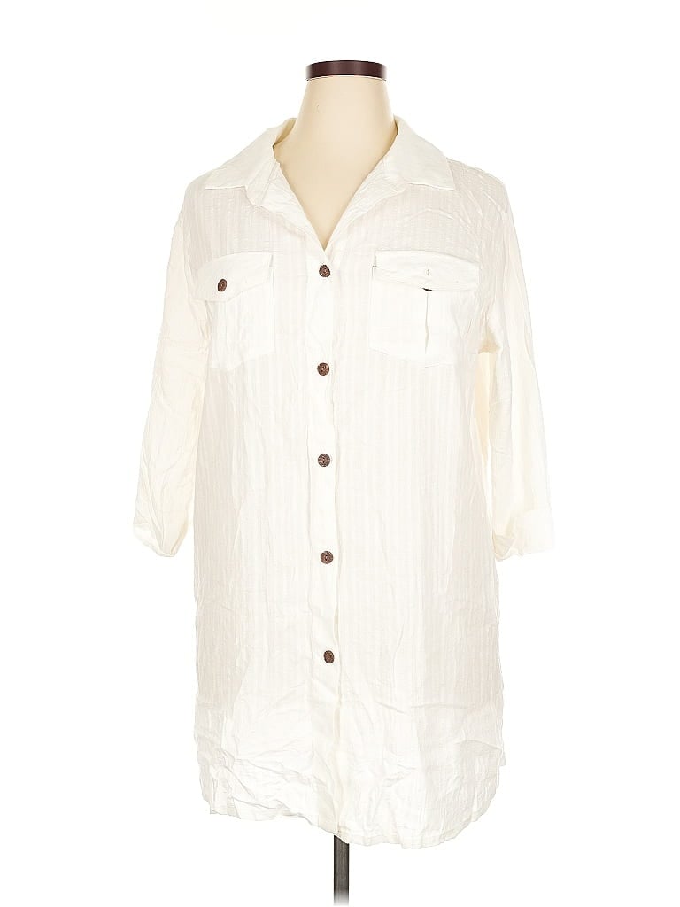 Pre-owned Dotti 3/4 Sleeve Button Down Shirt In White