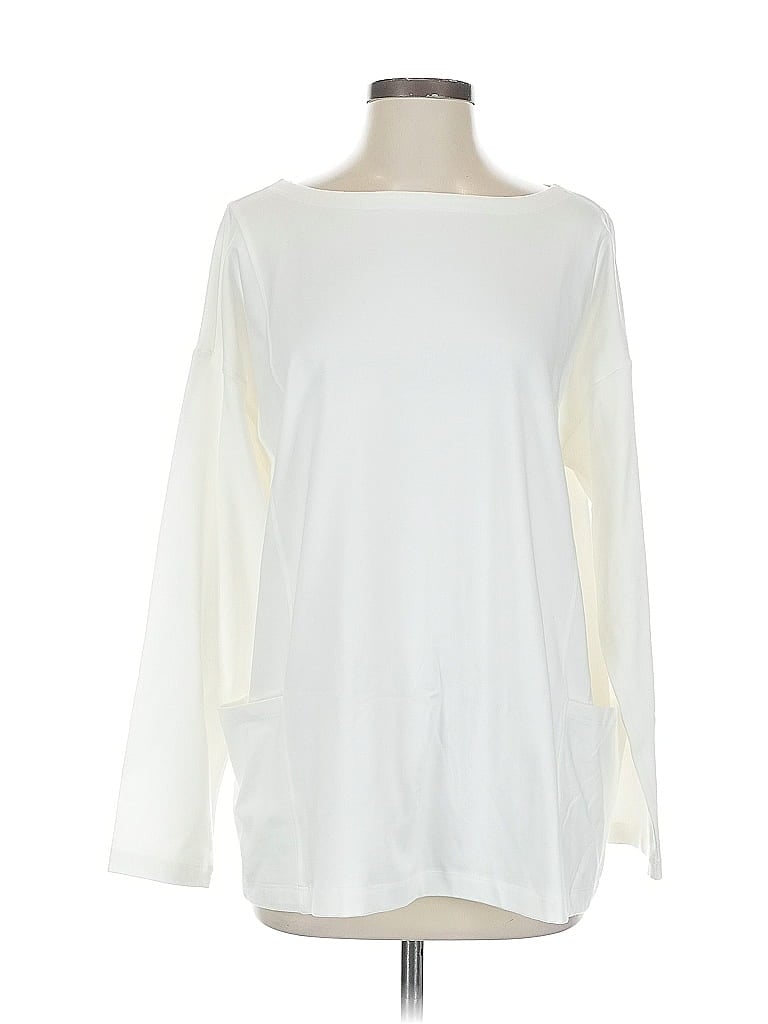 Pre-owned Eileen Fisher Long Sleeve Top Ivory Boatneck Tops In White