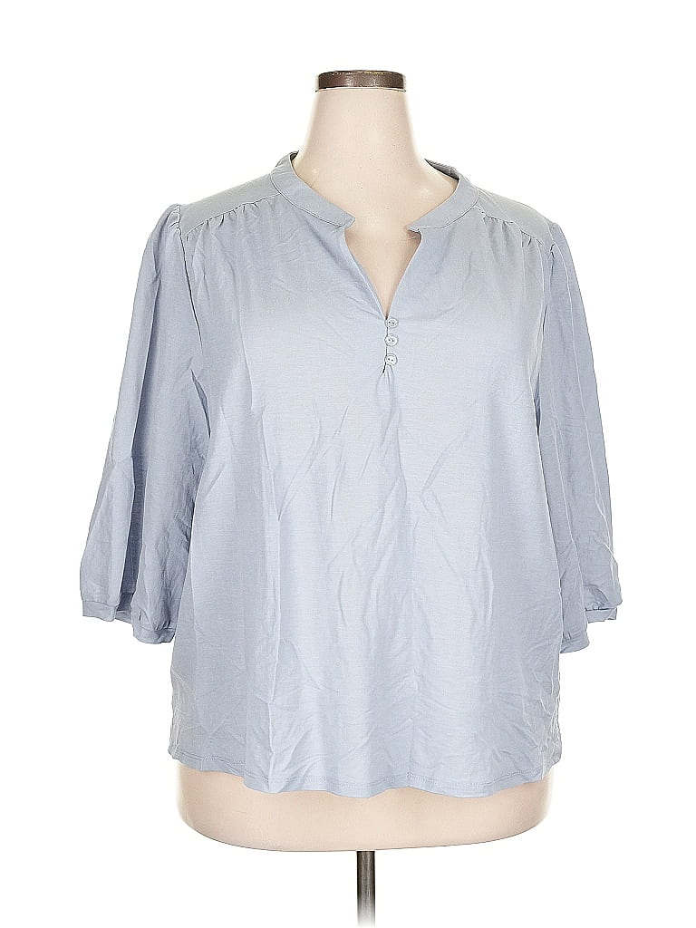 Pre-owned Bobeau 3/4 Sleeve Blouse In Blue