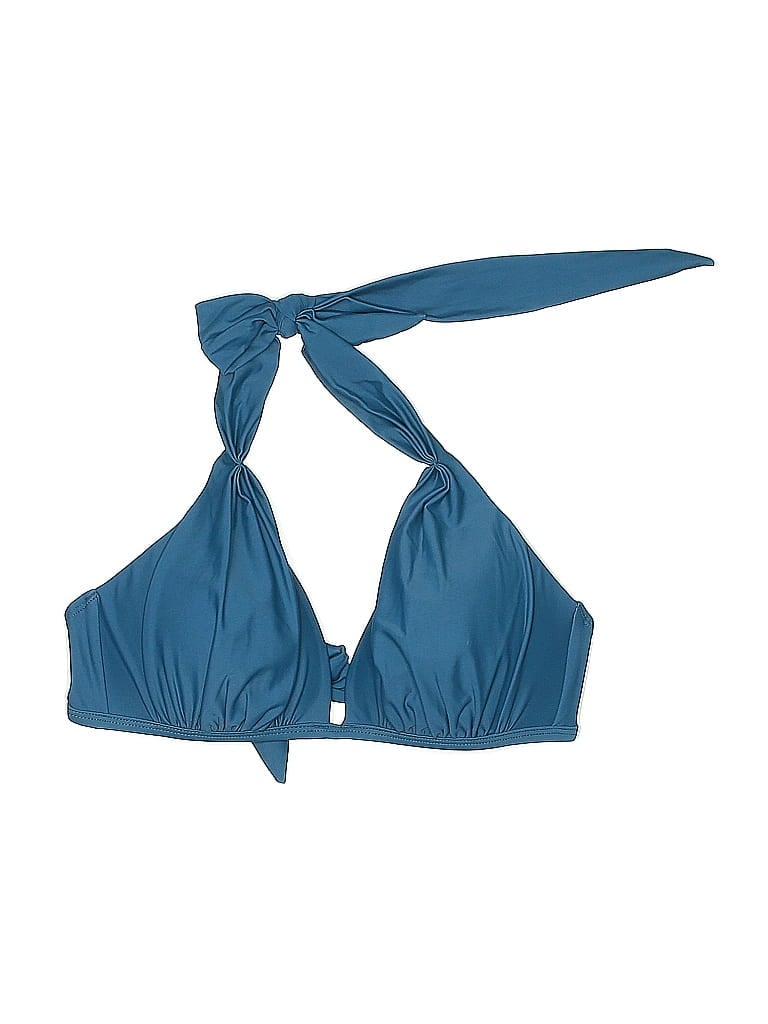 Pre-owned Assorted Brands Swimsuit Top Teal Solid Pattern Swimwear In Blue