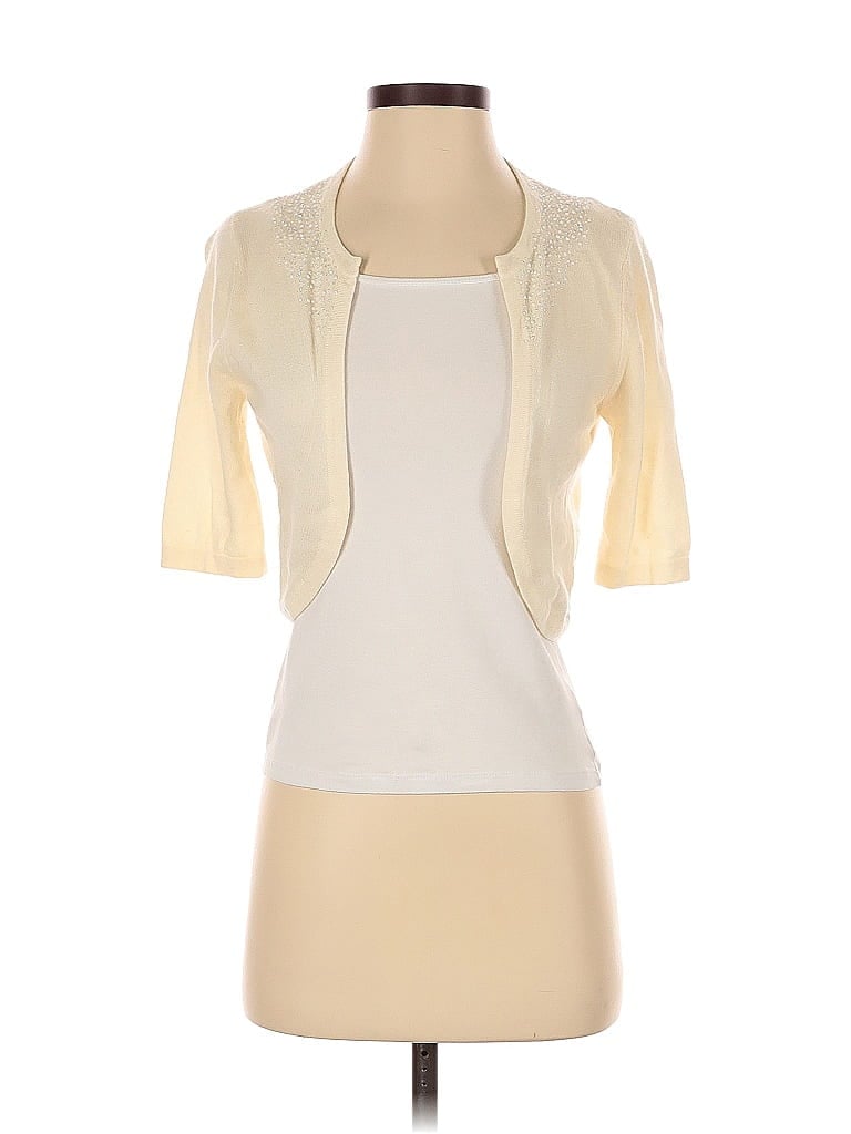 Pre-owned Kay Unger Short Sleeve Top Ivory Square Neckline Tops In White