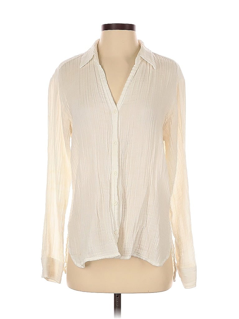 Pre-owned Michael Stars Long Sleeve Blouse In White