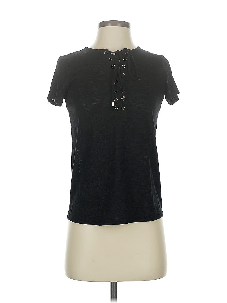 Pre-owned Inc International Concepts Short Sleeve Top Black Tie Neck Tops