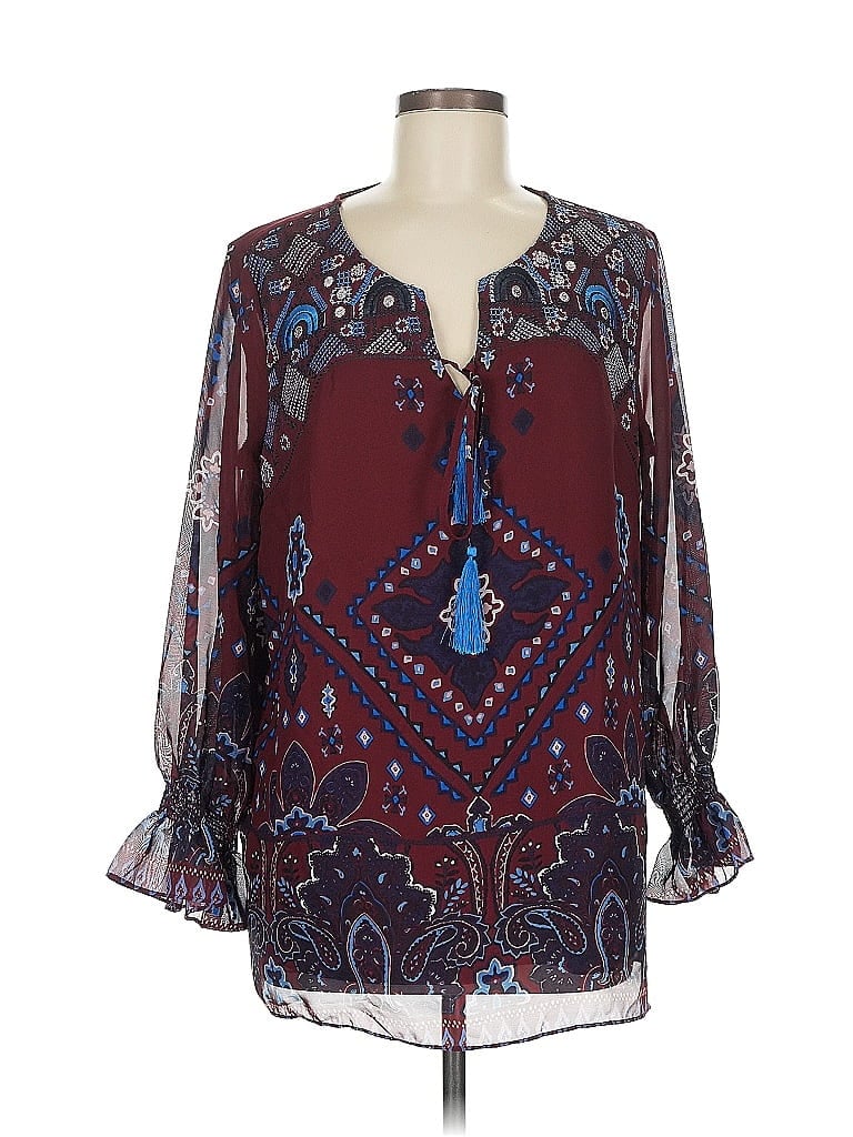 Pre-owned Colleen Lopez 3/4 Sleeve Blouse In Burgundy